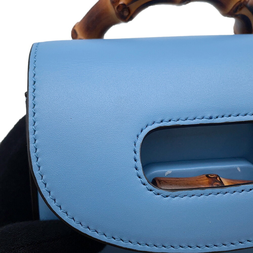 GUCCI Blue Leather Bamboo Shoulder Bag - Picture 12 of 16